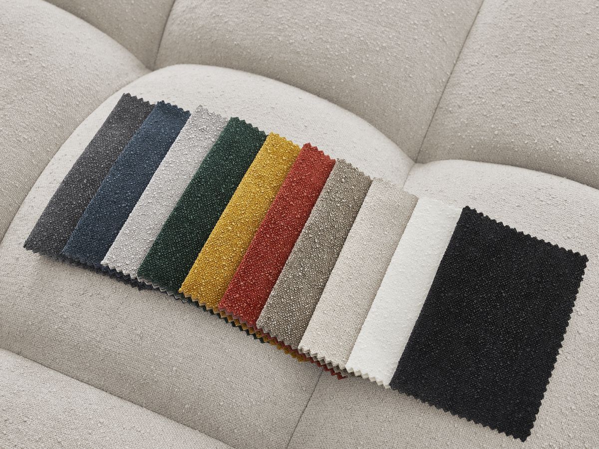Canapé d'angle fixe EVEREST tissu chiné - Orange - Angle droit - 10 coussins