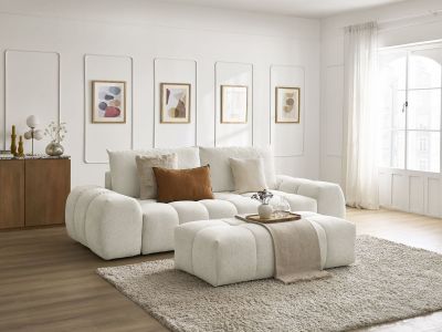 Canapé droit fixe 3 places EVEREST tissu chiné avec pouf
