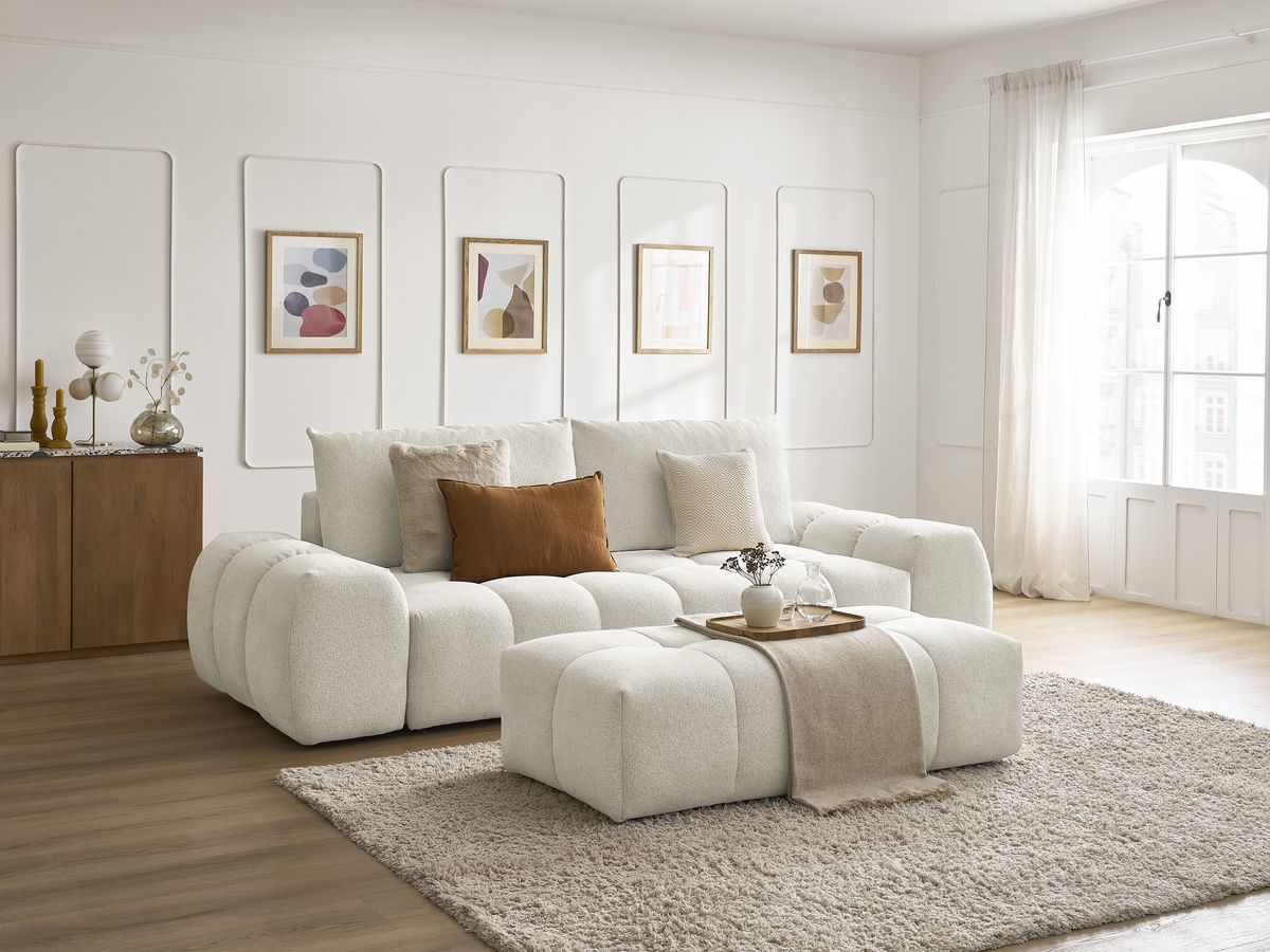 Canapé droit fixe 3 places EVEREST tissu chiné avec pouf
