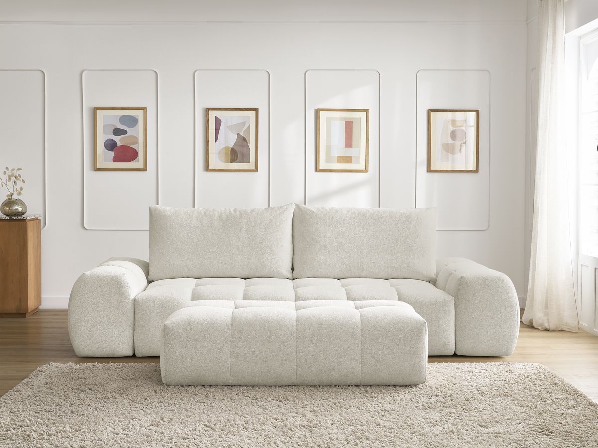 Canapé droit fixe 3 places EVEREST tissu chiné avec pouf