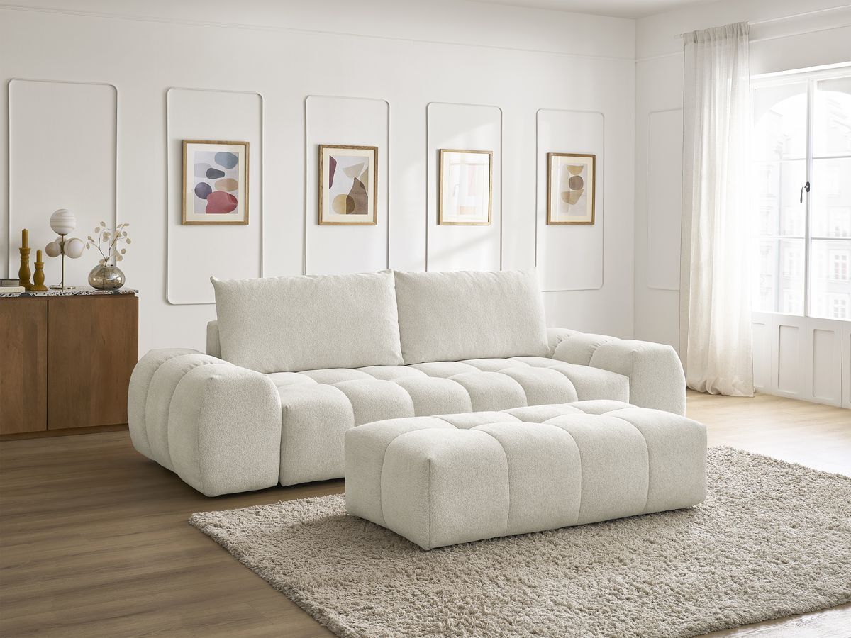 Canapé droit 3 places EVEREST chiné avec pouf blanc — vue 6