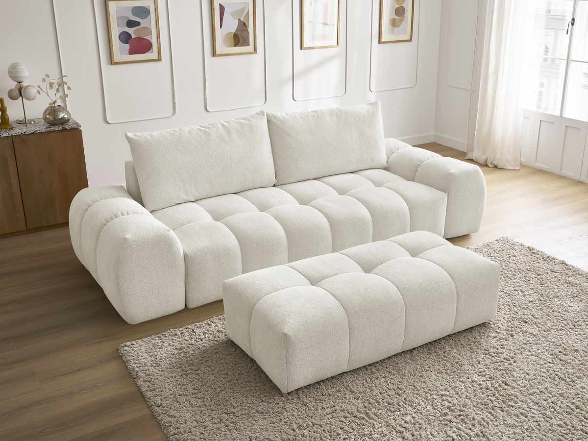 Canapé droit fixe 3 places EVEREST tissu chiné avec pouf