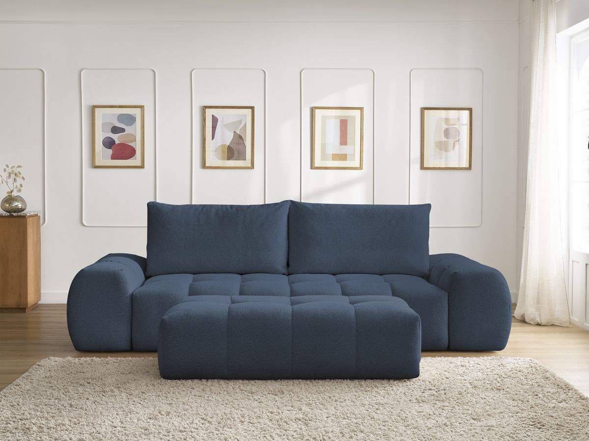 Canapé droit fixe 3 places EVEREST tissu chiné avec pouf