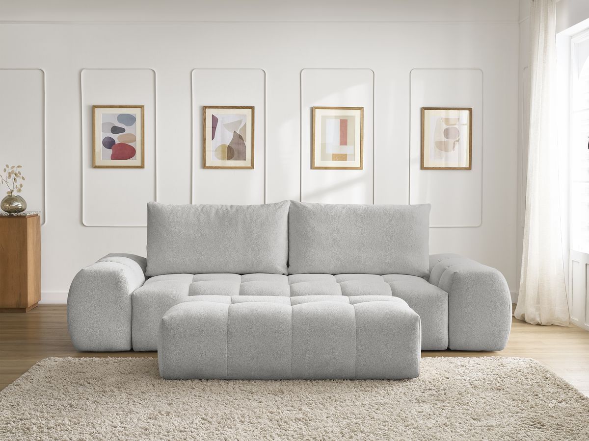 Canapé droit fixe 3 places EVEREST tissu chiné avec pouf
