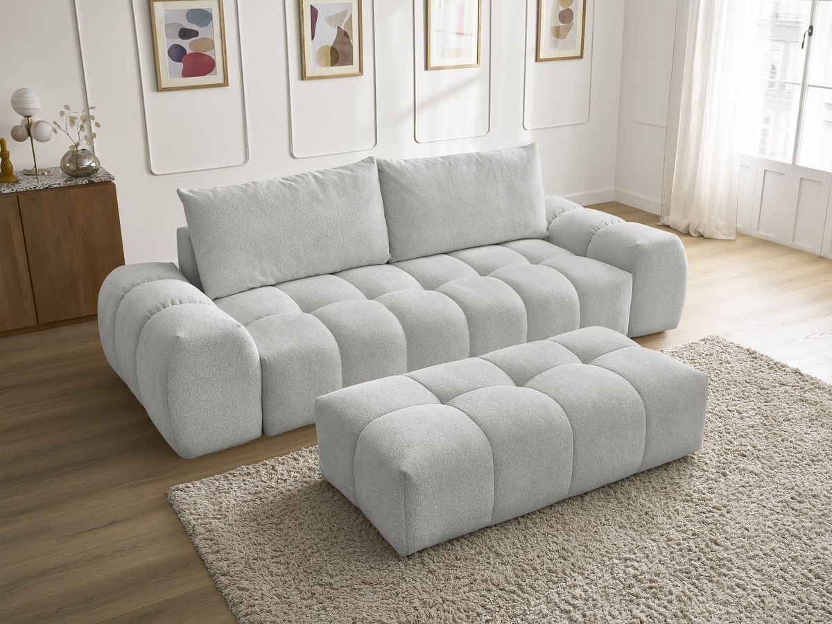 Canapé droit fixe 3 places EVEREST tissu chiné avec pouf
