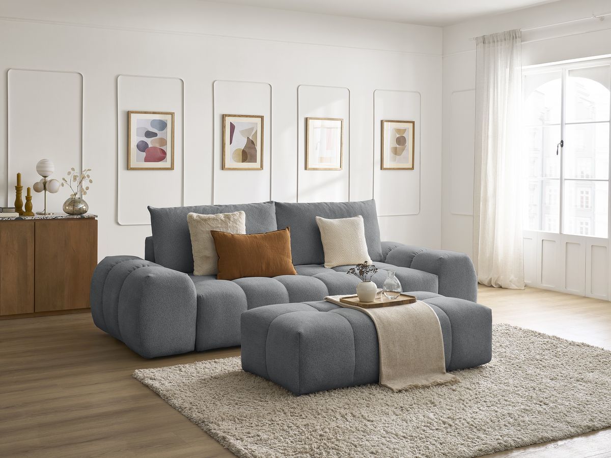 Canapé droit fixe 3 places EVEREST tissu chiné avec pouf