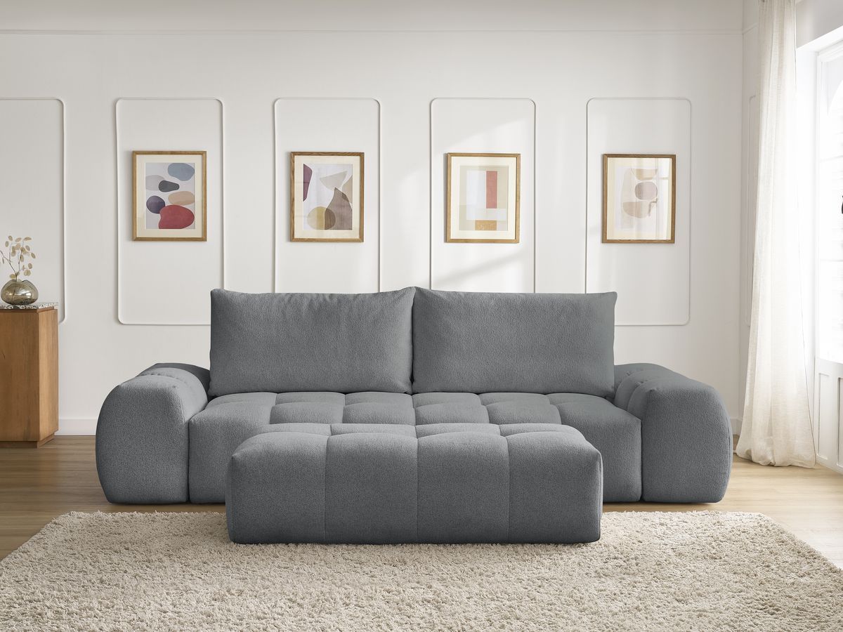 Canapé droit fixe 3 places EVEREST tissu chiné avec pouf