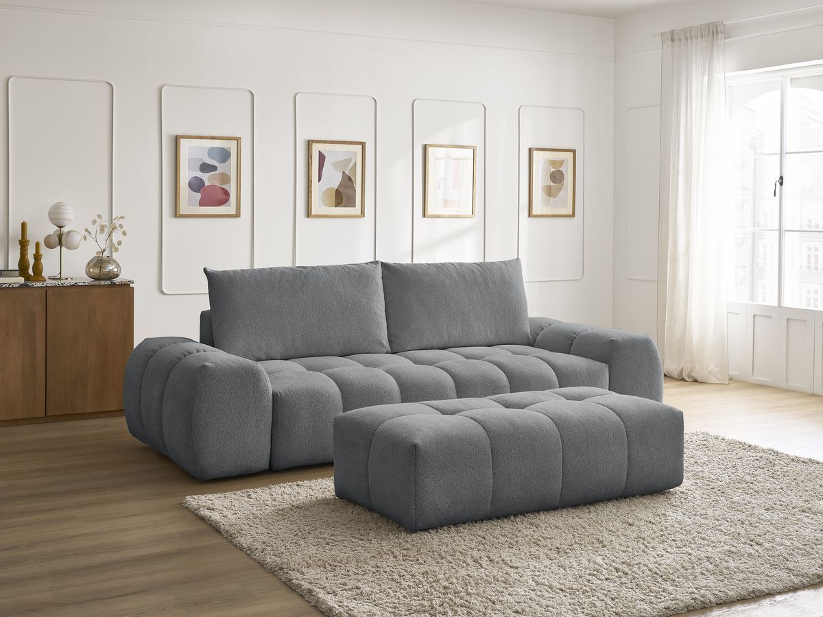 Canapé droit fixe 3 places EVEREST tissu chiné avec pouf