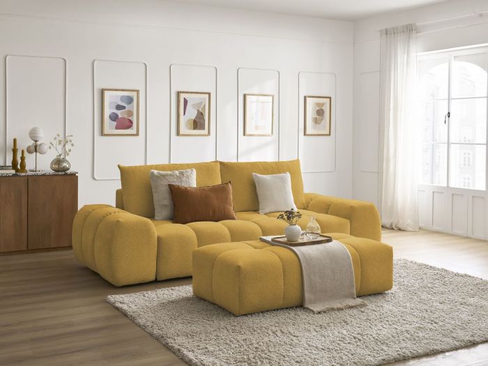 Canapé droit fixe 3 places EVEREST tissu chiné avec pouf