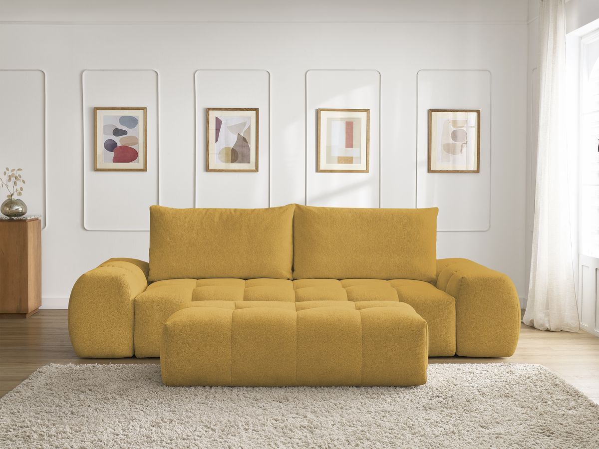 Canapé droit fixe 3 places EVEREST tissu chiné avec pouf