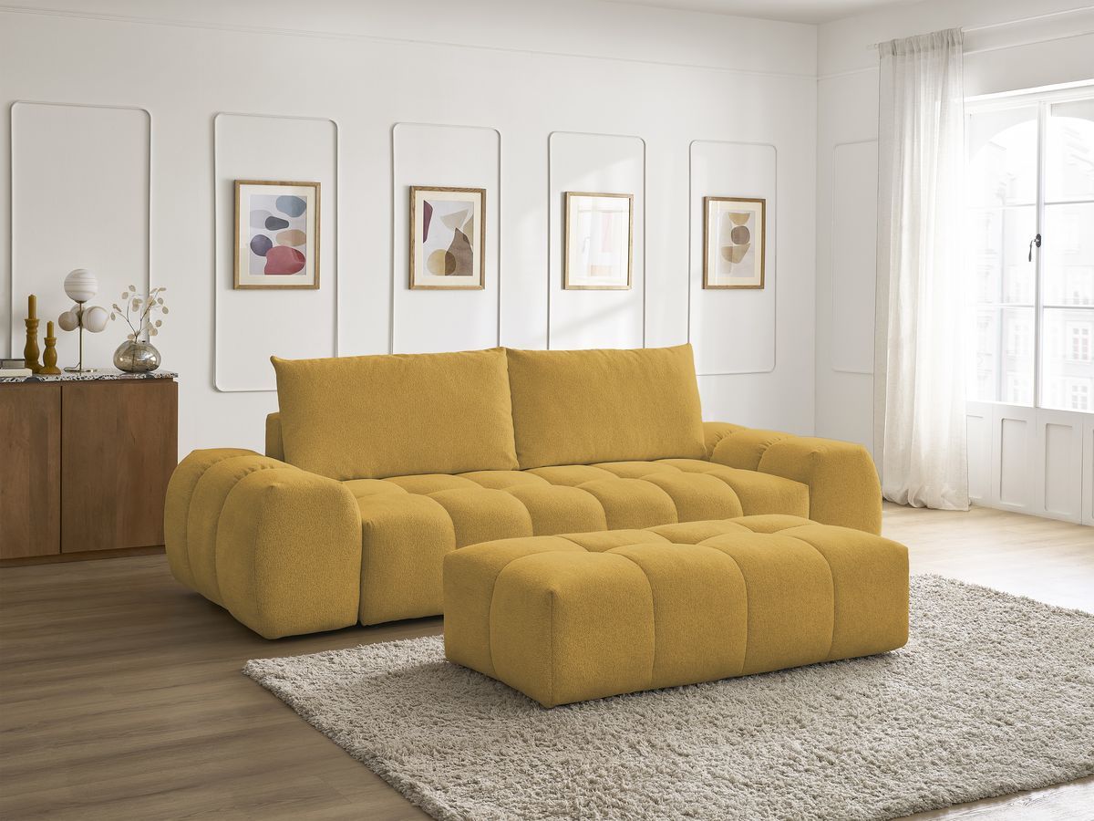 Canapé droit 3 places EVEREST chiné avec pouf jaune — vue 6