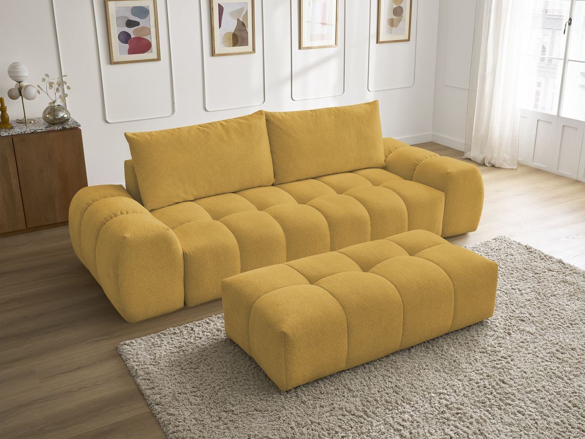 Canapé droit fixe 3 places EVEREST tissu chiné avec pouf