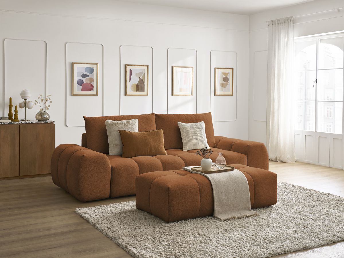Canapé droit fixe 3 places EVEREST tissu chiné avec pouf