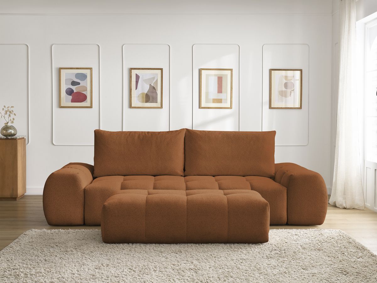 Canapé droit fixe 3 places EVEREST tissu chiné avec pouf