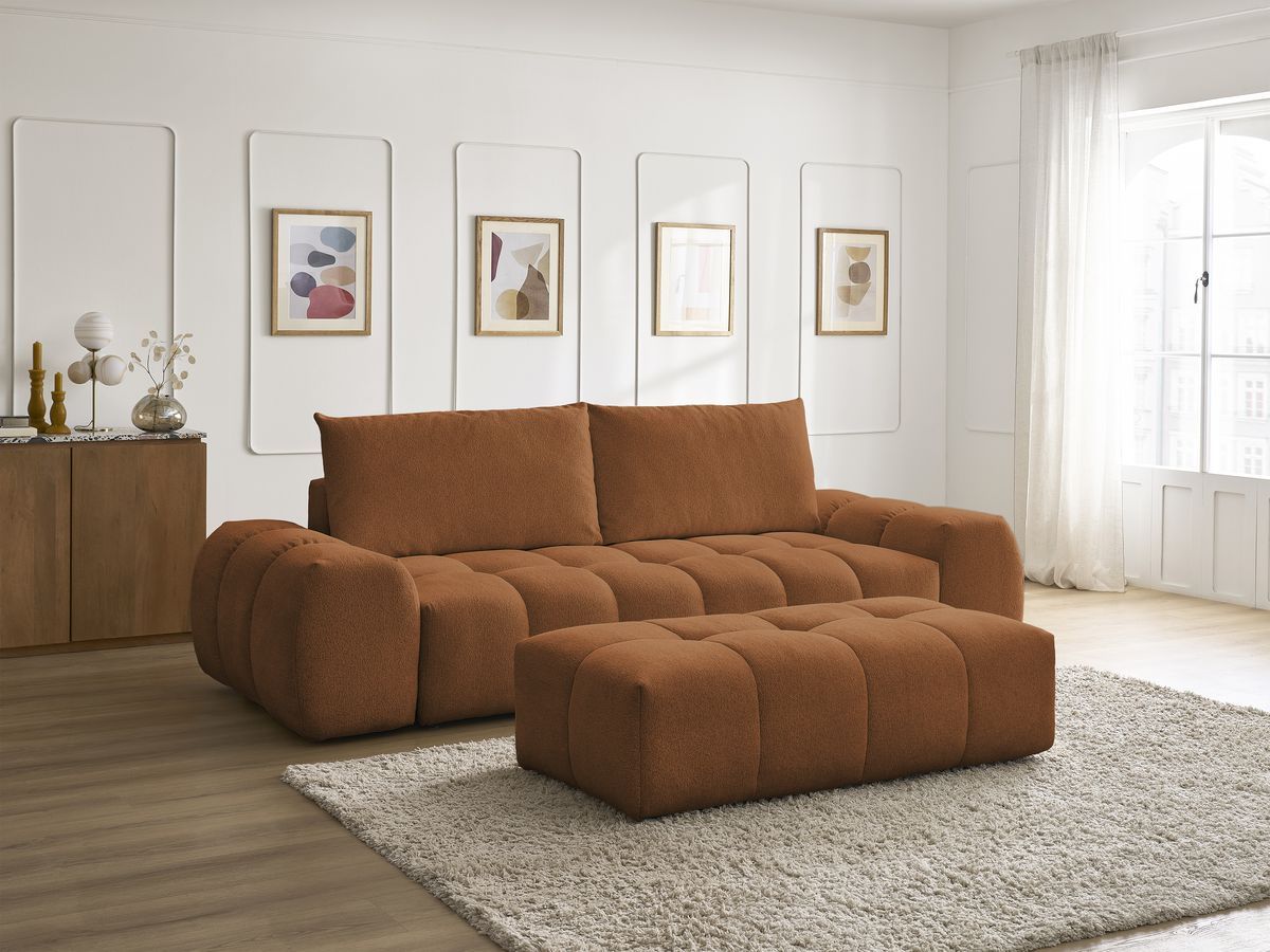 Canapé droit 3 places EVEREST chiné avec pouf orange — vue 6