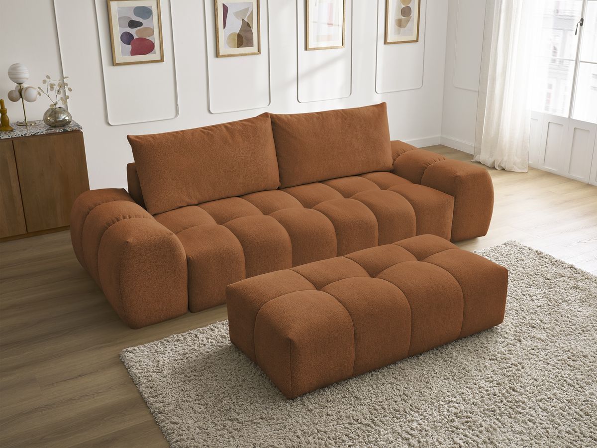 Canapé droit fixe 3 places EVEREST tissu chiné avec pouf