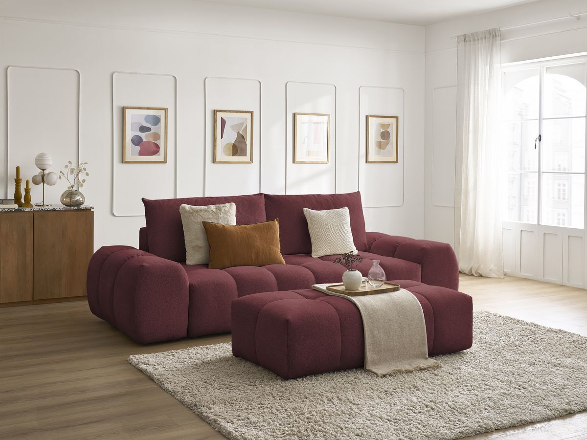 Canapé droit fixe 3 places EVEREST tissu chiné avec pouf