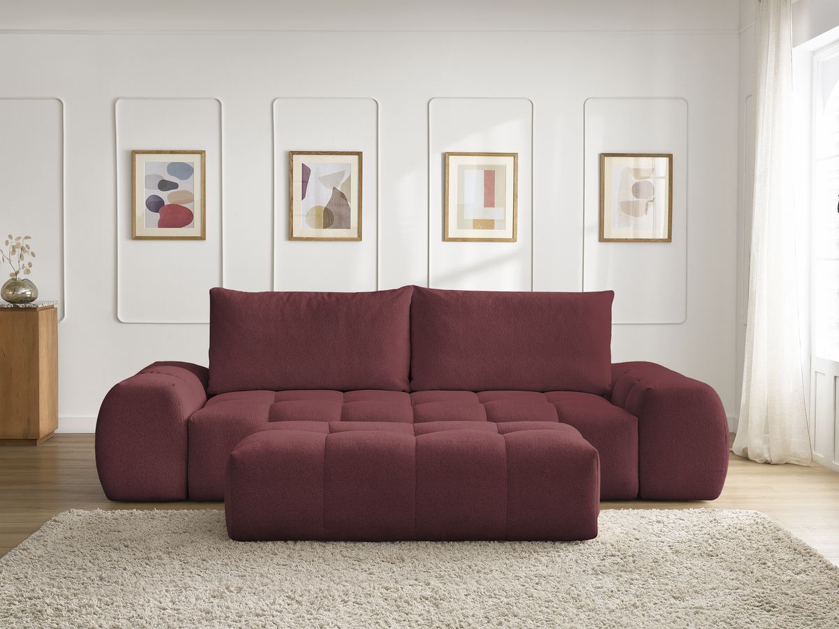 Canapé droit fixe 3 places EVEREST tissu chiné avec pouf