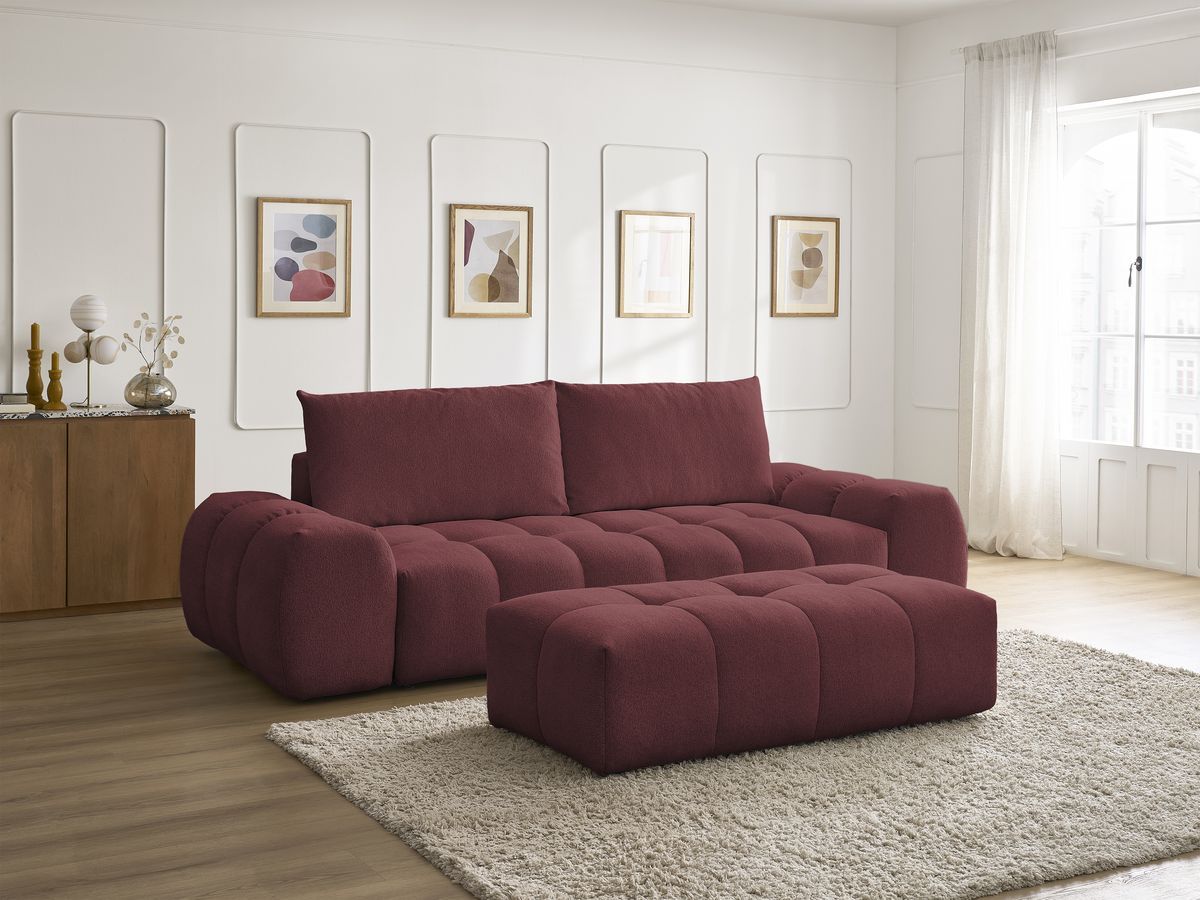 Canapé droit 3 places EVEREST chiné avec pouf rouge — vue 6