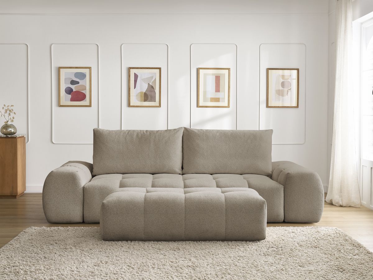Canapé droit fixe 3 places EVEREST tissu chiné avec pouf