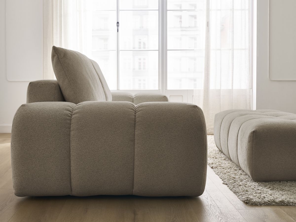 Canapé droit fixe 3 places EVEREST tissu chiné avec pouf