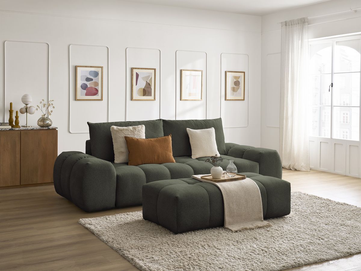 Canapé droit fixe 3 places EVEREST tissu chiné avec pouf