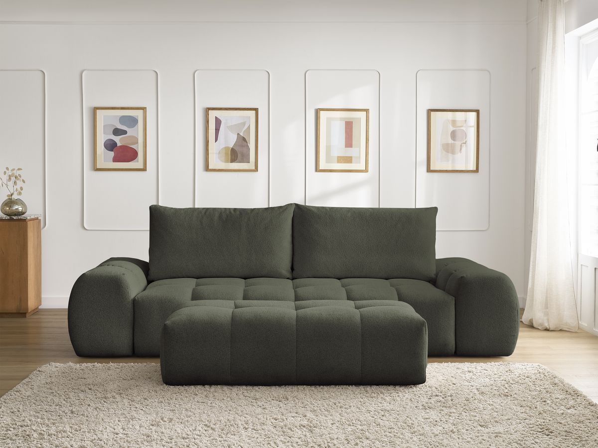 Canapé droit fixe 3 places EVEREST tissu chiné avec pouf