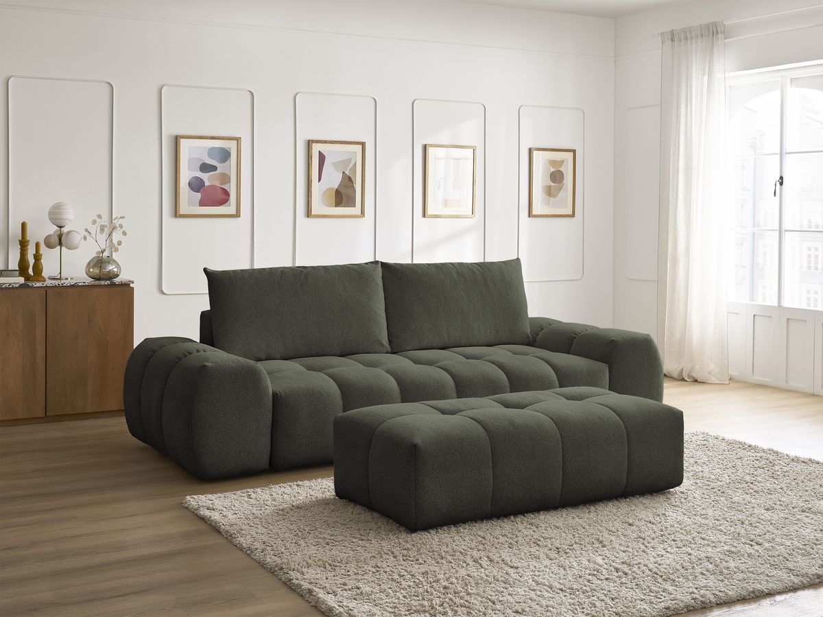 Canapé droit 3 places EVEREST chiné avec pouf vert — vue 6