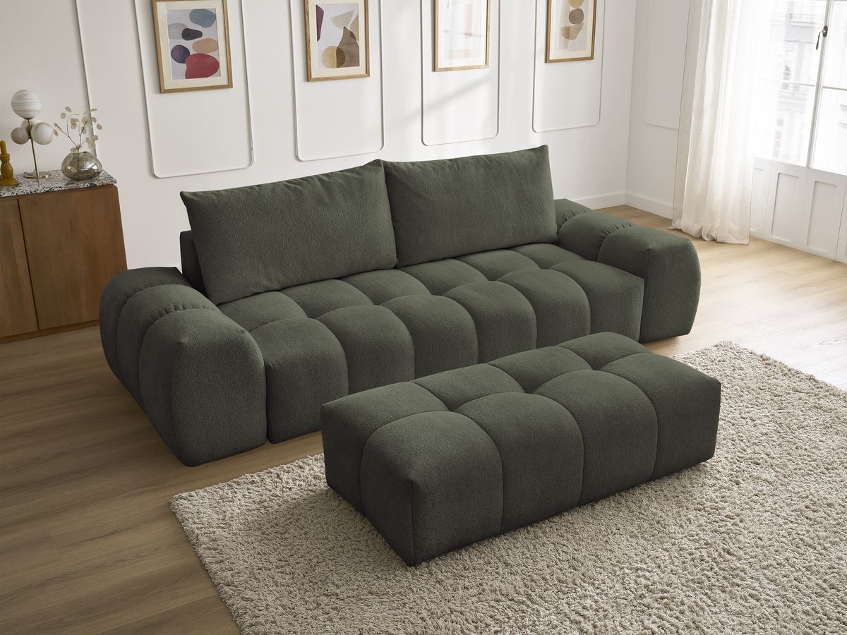 Canapé droit fixe 3 places EVEREST tissu chiné avec pouf
