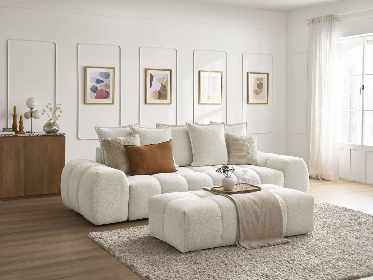 Canapé droit fixe 3 places EVEREST tissu chiné avec pouf