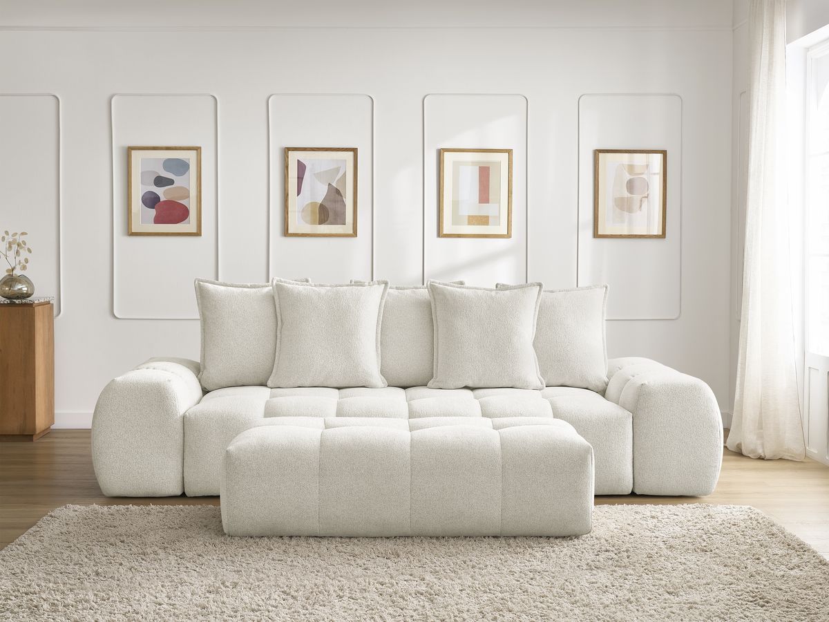 Canapé droit fixe 3 places EVEREST tissu chiné avec pouf