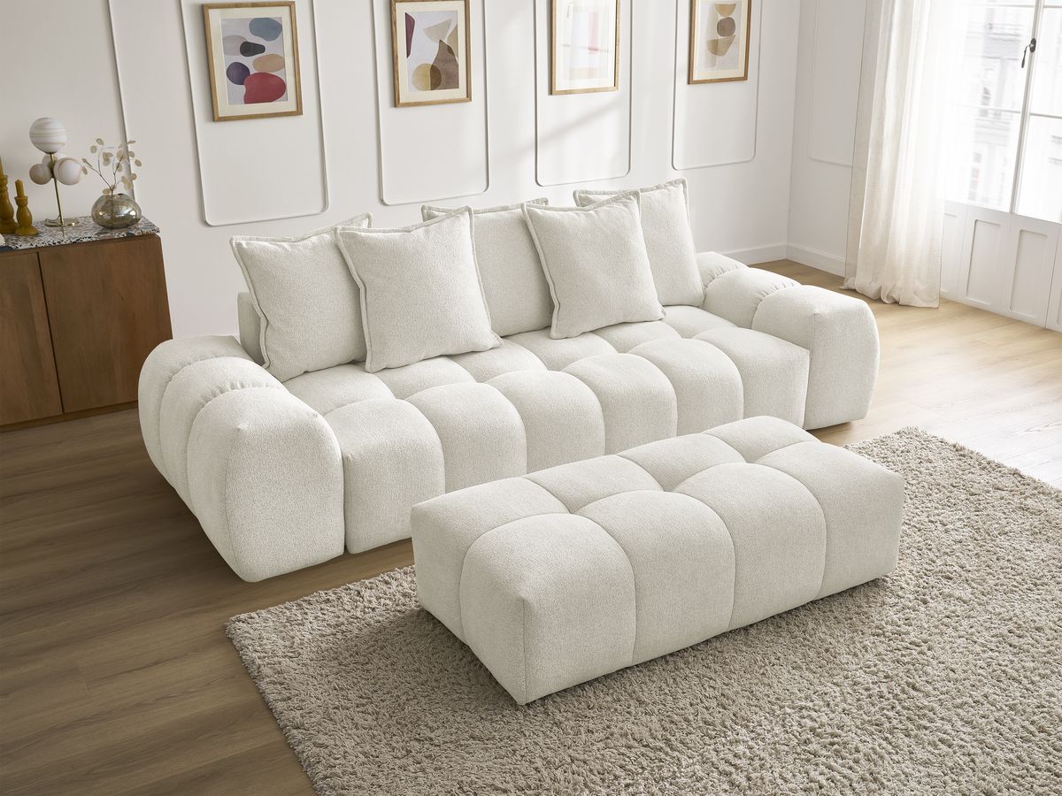 Canapé droit fixe 3 places EVEREST tissu chiné avec pouf