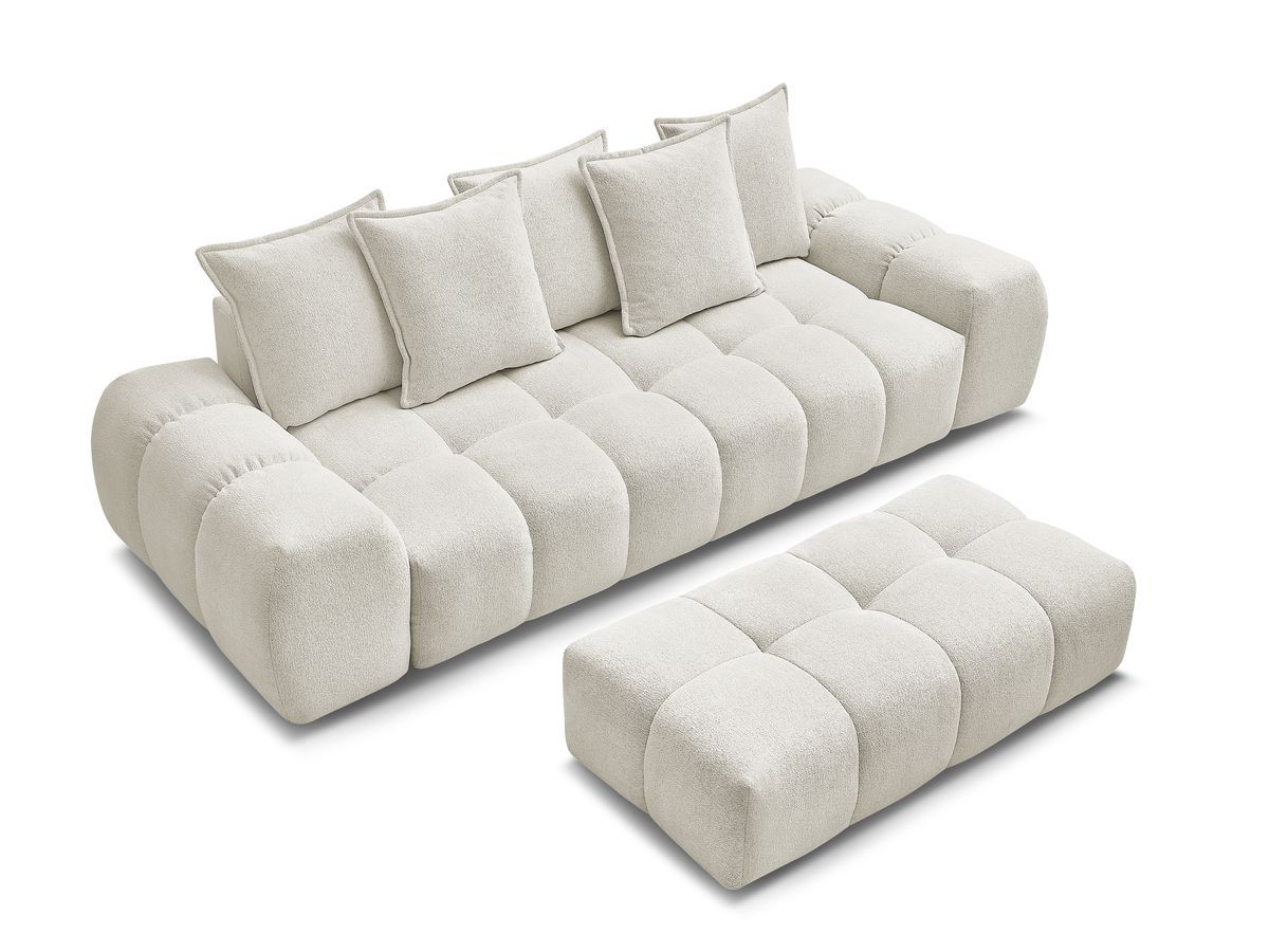 Canapé droit fixe 3 places EVEREST tissu chiné avec pouf