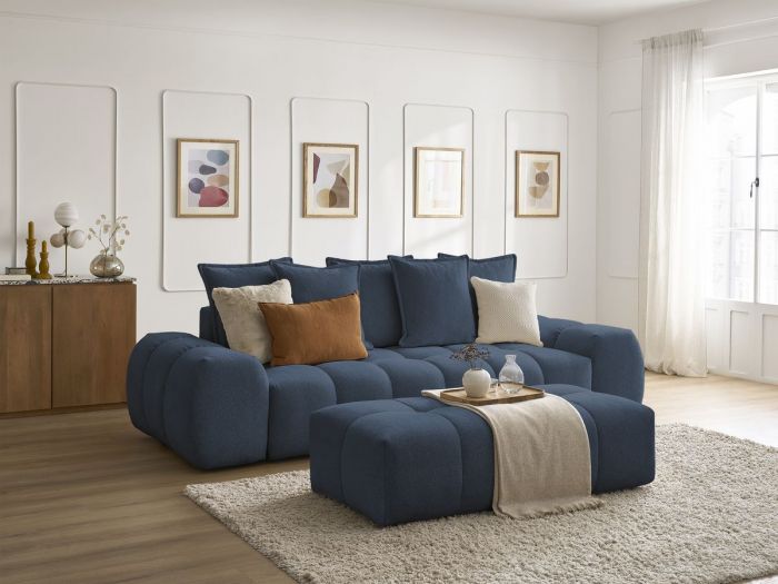 Canapé droit fixe 3 places EVEREST tissu chiné avec pouf