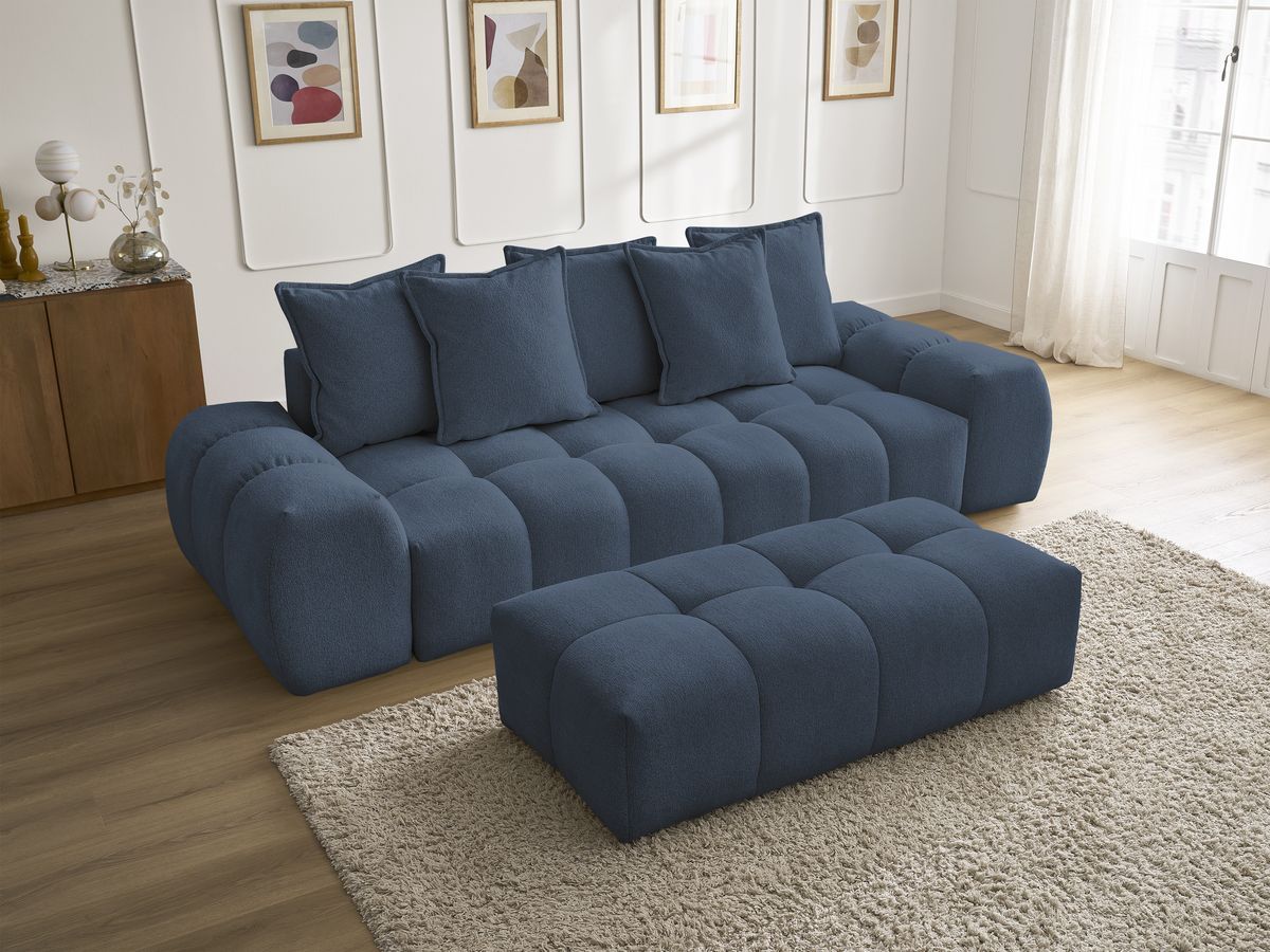 Canapé droit fixe 3 places EVEREST tissu chiné avec pouf