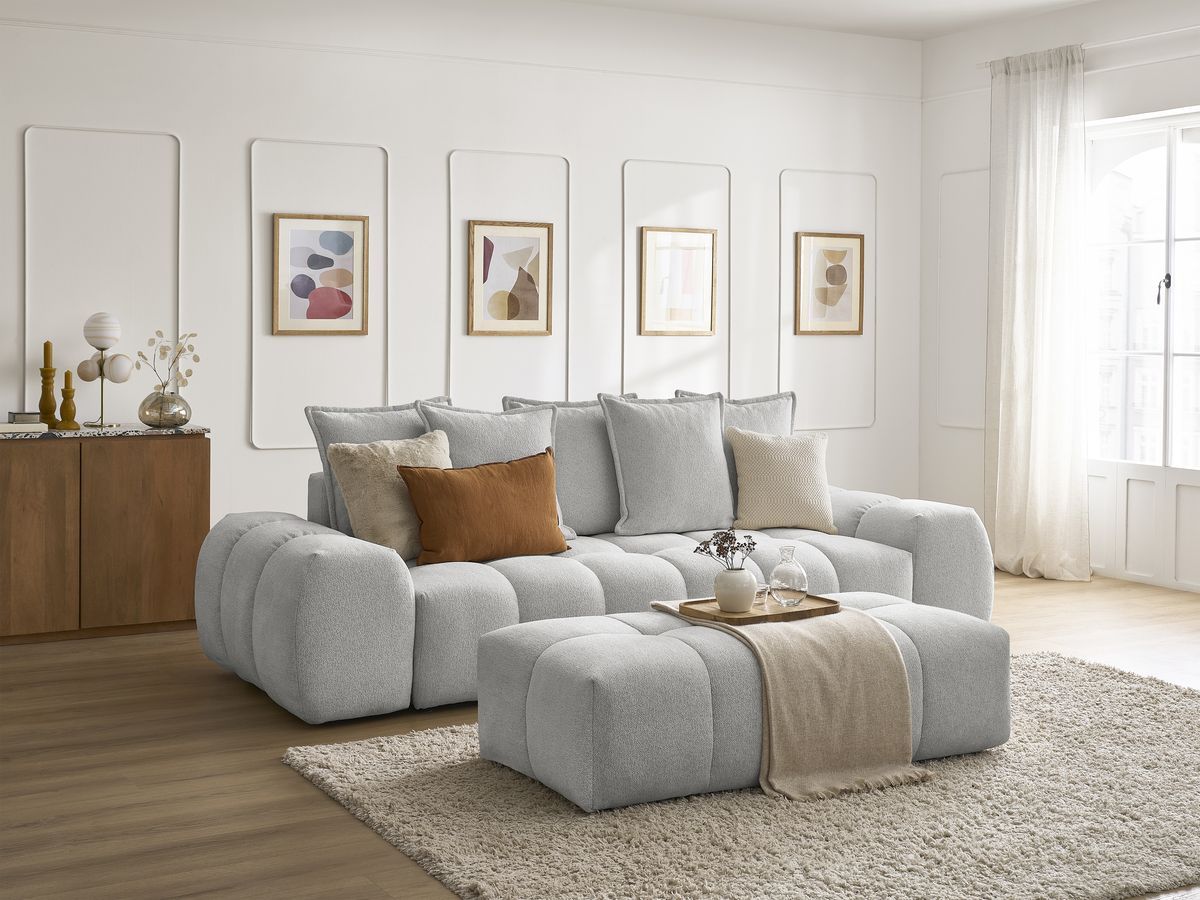 Canapé droit fixe 3 places EVEREST tissu chiné avec pouf