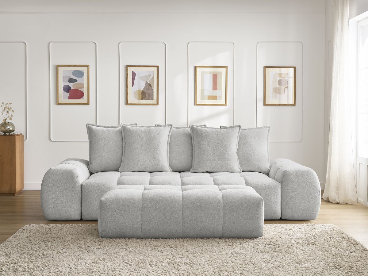 Canapé droit fixe 3 places EVEREST tissu chiné avec pouf