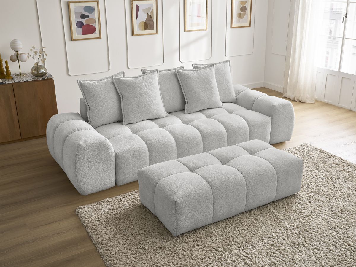 Canapé droit fixe 3 places EVEREST tissu chiné avec pouf