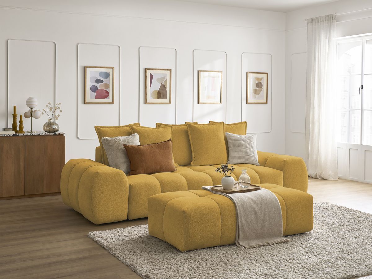 Canapé droit fixe 3 places EVEREST tissu chiné avec pouf