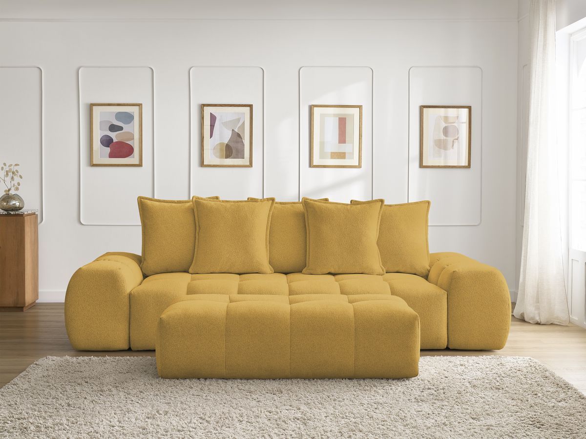 Canapé droit fixe 3 places EVEREST tissu chiné avec pouf