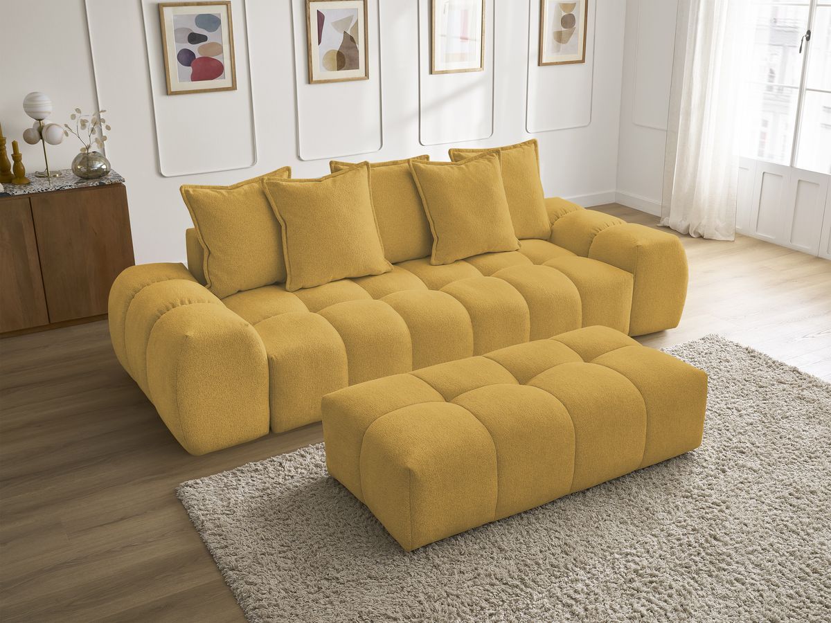 Canapé droit fixe 3 places EVEREST tissu chiné avec pouf