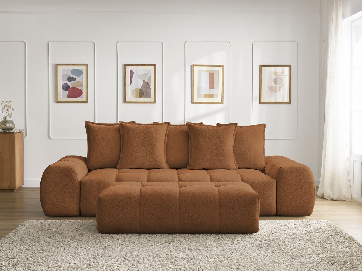 Canapé droit fixe 3 places EVEREST tissu chiné avec pouf
