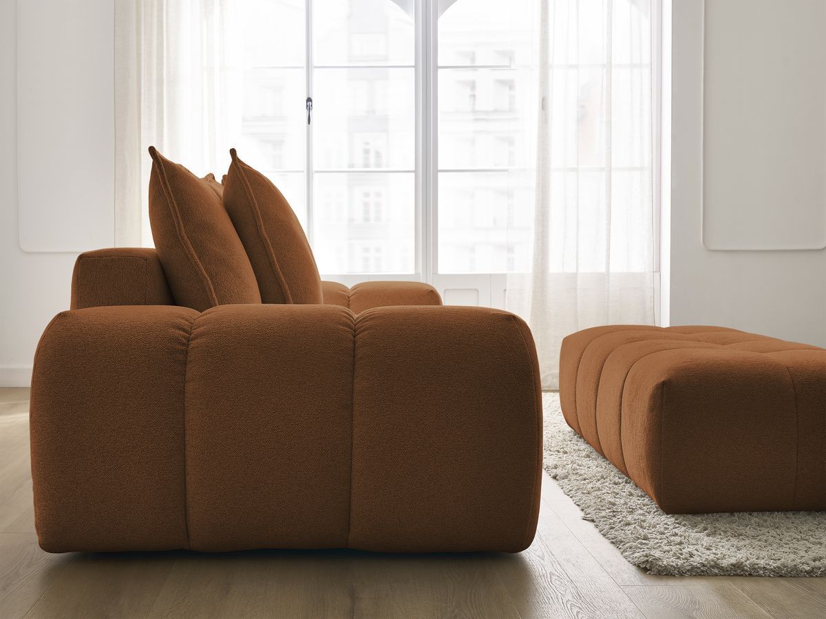 Canapé droit fixe 3 places EVEREST tissu chiné avec pouf