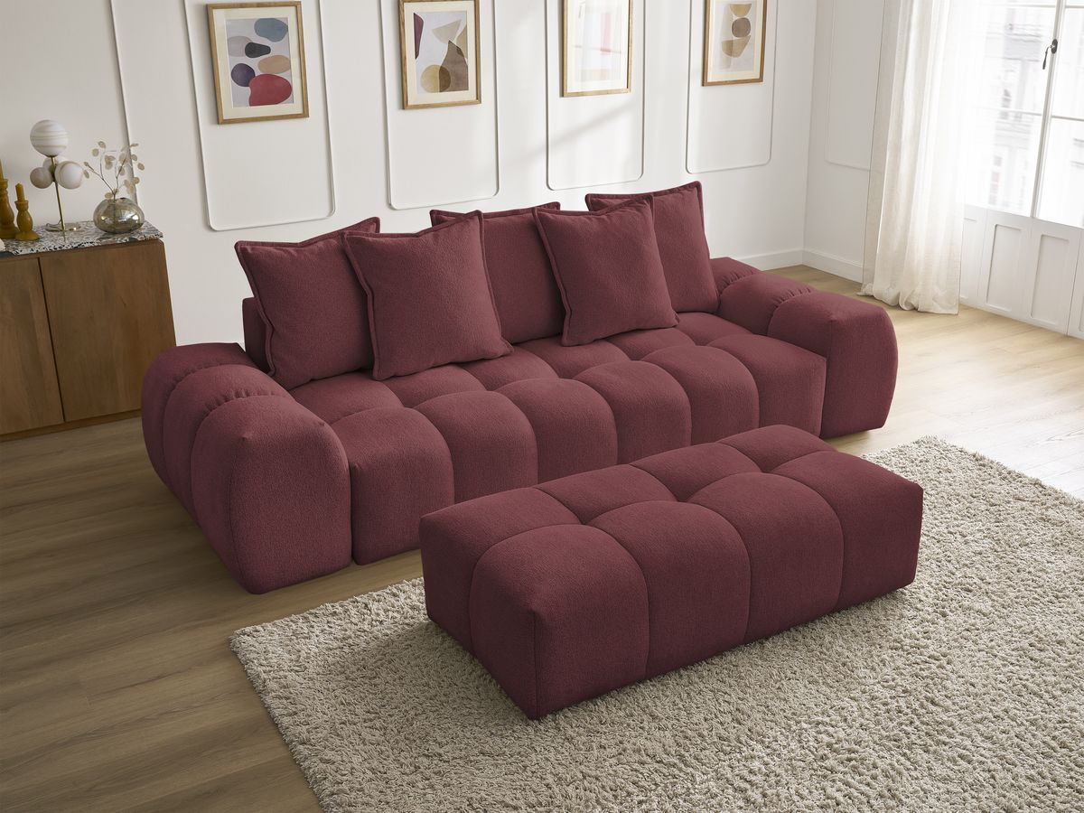 Canapé droit fixe 3 places EVEREST tissu chiné avec pouf