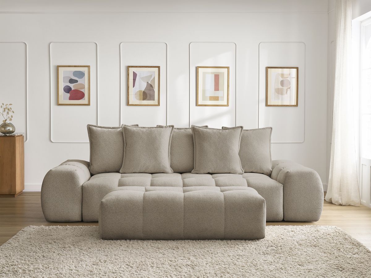 Canapé droit fixe 3 places EVEREST tissu chiné avec pouf