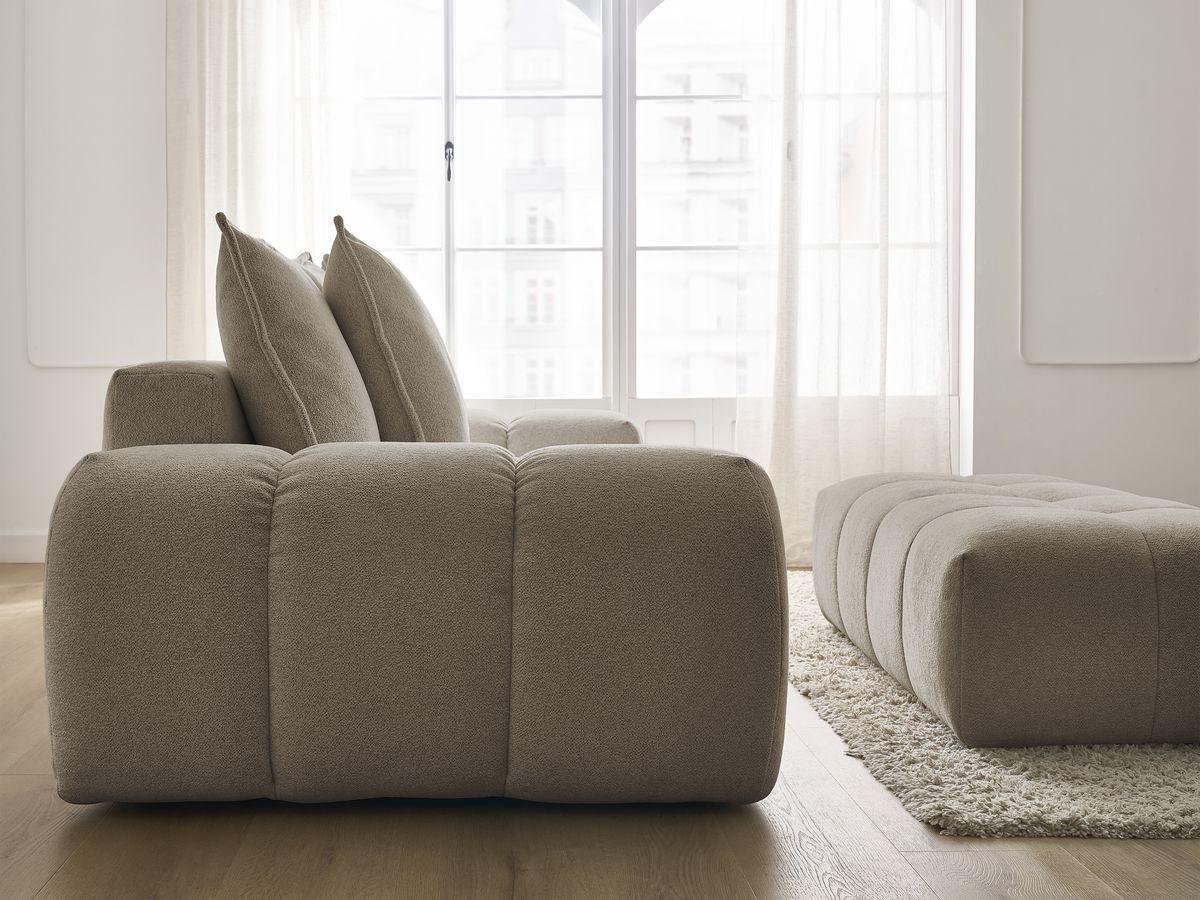 Canapé droit fixe 3 places EVEREST tissu chiné avec pouf