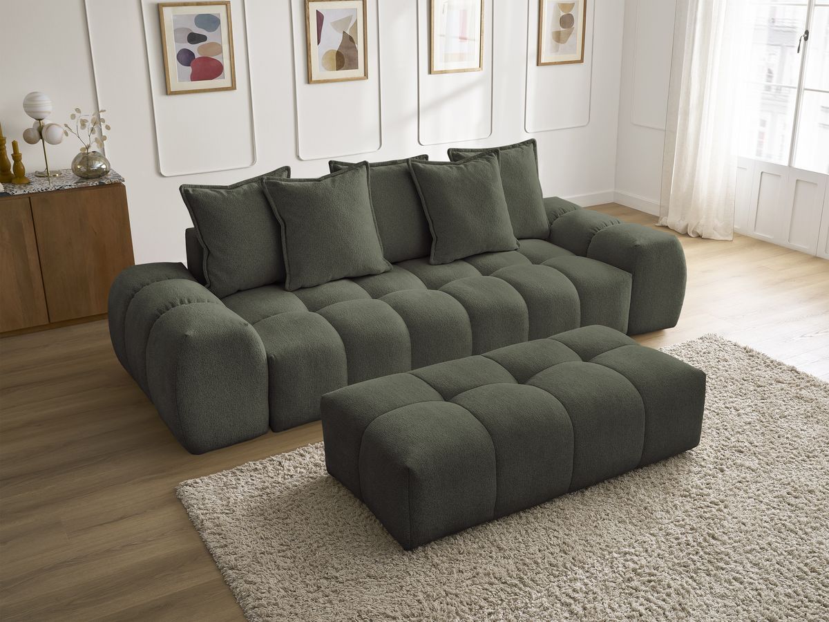 Canapé droit fixe 3 places EVEREST tissu chiné avec pouf