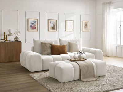 Canapé droit fixe 3 places EVEREST tissu texturé avec pouf