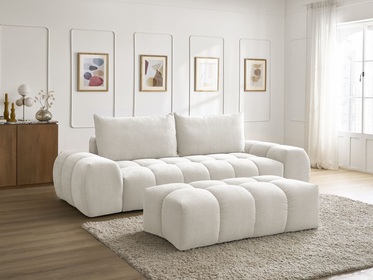 Canapé droit 3 places EVEREST texturé avec pouf blanc — vue 6