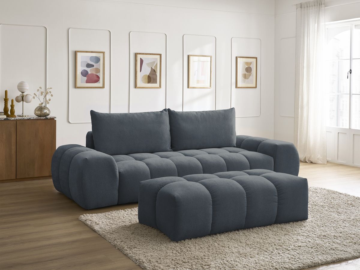 Canapé droit 3 places EVEREST texturé avec pouf bleu foncé — vue 6